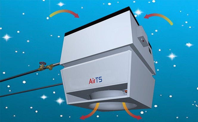 強制熱空氣下送，旋流風口下送，熱空氣均勻分布